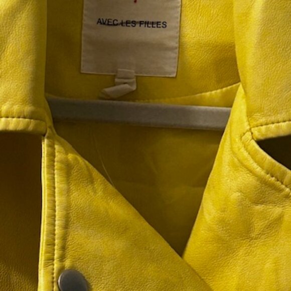 Avec Les Filles Bright Yellow Relaxed Lined Vegan Leather Boho Moto Zip Jacket - Picture 3 of 16